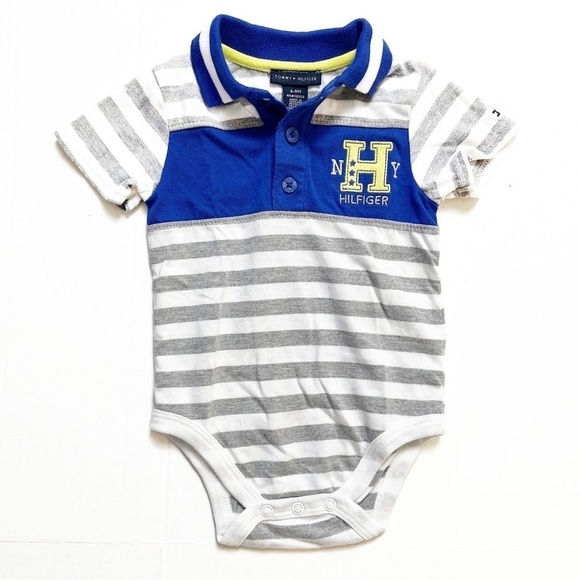 TOMMY HILFIGER Baby Striped Cotton Blend Button Onesie - 6/9M - Picture 1 of 8